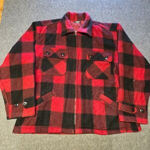 Vintage 50s King Kole Wool Flannel Mackinaw Jacket Mens Large Buffalo Plaid